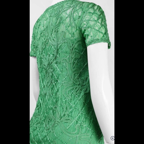 🎉 HP 🎉 NEW Sue Wong Embroidered Emerald Green Lace Sheath Cocktail Dress - Picture 3 of 9